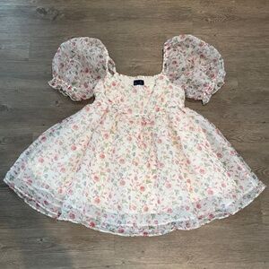 Francesca's Birthday Dress Romantic Puff Sleeve Floral Tulle Dress Shimmery